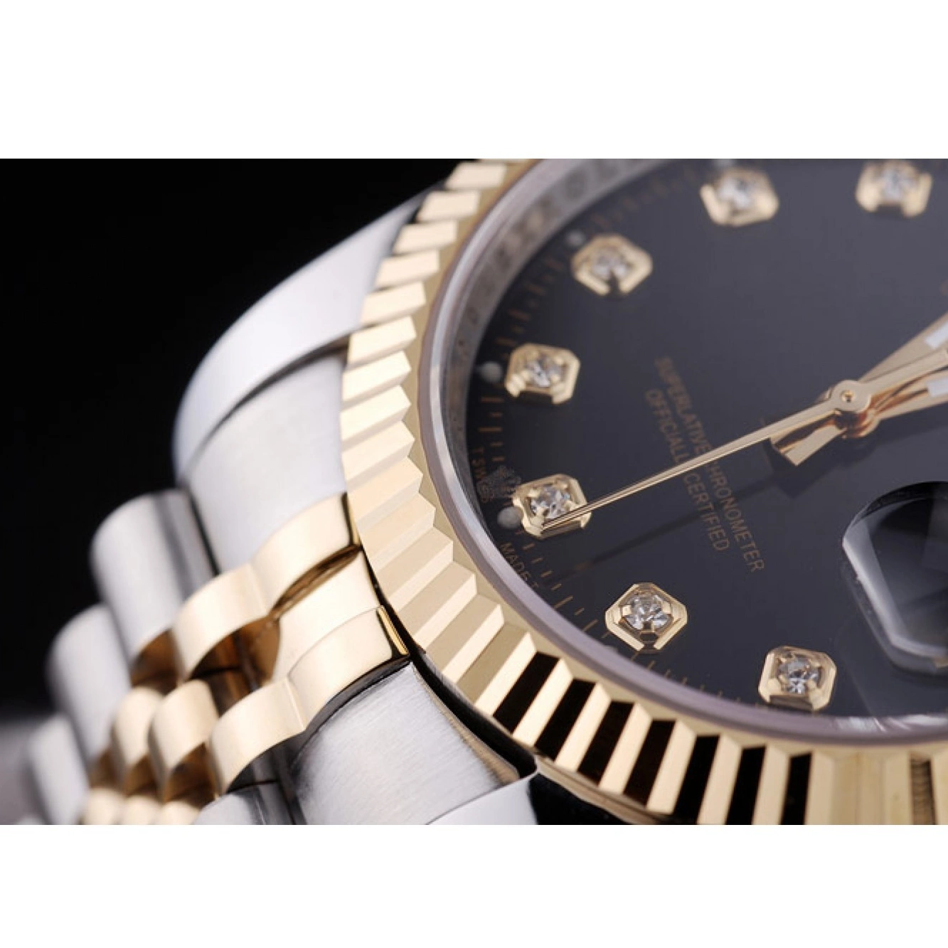 Aaa replica watch Dial Diamonds Bezel Ribbed Datejust 7453 Rolex Black 0708